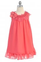 Coral Chiffon Flower Girl Dress